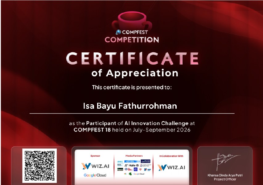 Sertifikat COMPFEST 18 AI Innovation Challenge