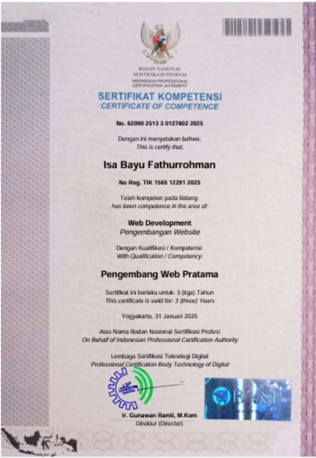 Sertifikat BNSP Pengembang Web Pratama