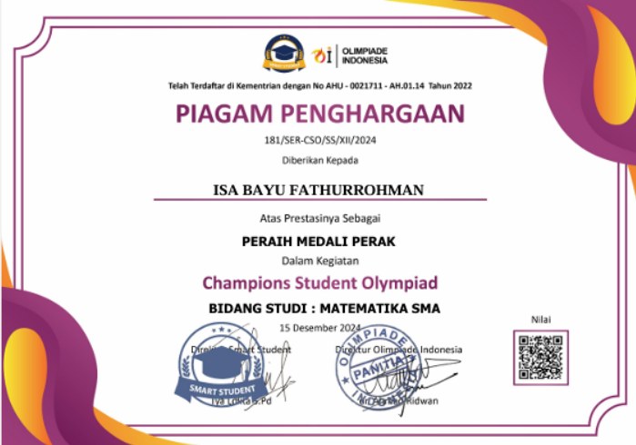 Sertifikat Silver Medal Matematika